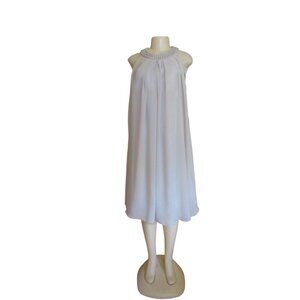 NWT Lan Ting Bride Pale Gray Chiffon Sleeveless Dress W/ Beaded Neck Size M
